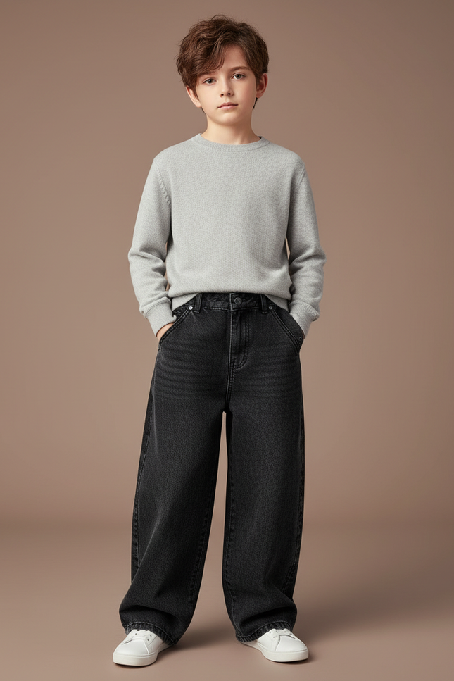 Pantalon Noir Ample Décontracté Coton Garçon - Jean