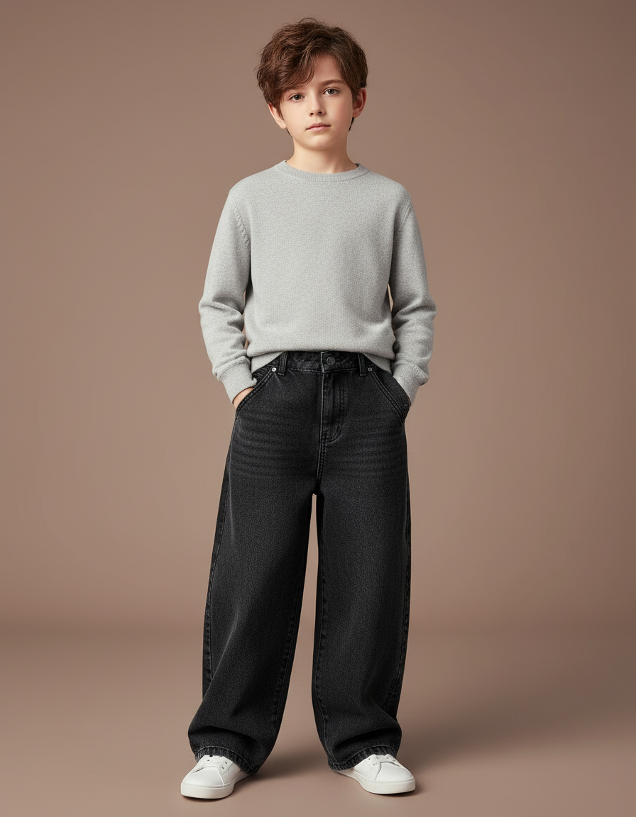 Pantalon Noir Ample Décontracté Coton Garçon - Jean