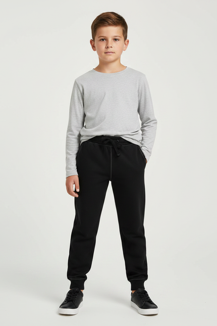 Pantalon Noir Jogging Garçon Confortable Sport Décontracté - Molleton