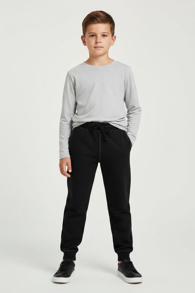 Pantalon Noir Jogging Garçon Confortable Sport Décontracté - Molleton