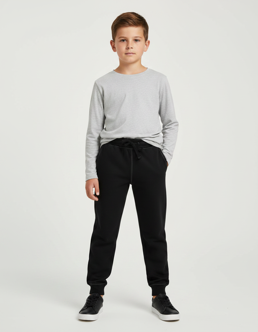 Pantalon Noir Jogging Garçon Confortable Sport Décontracté - Molleton