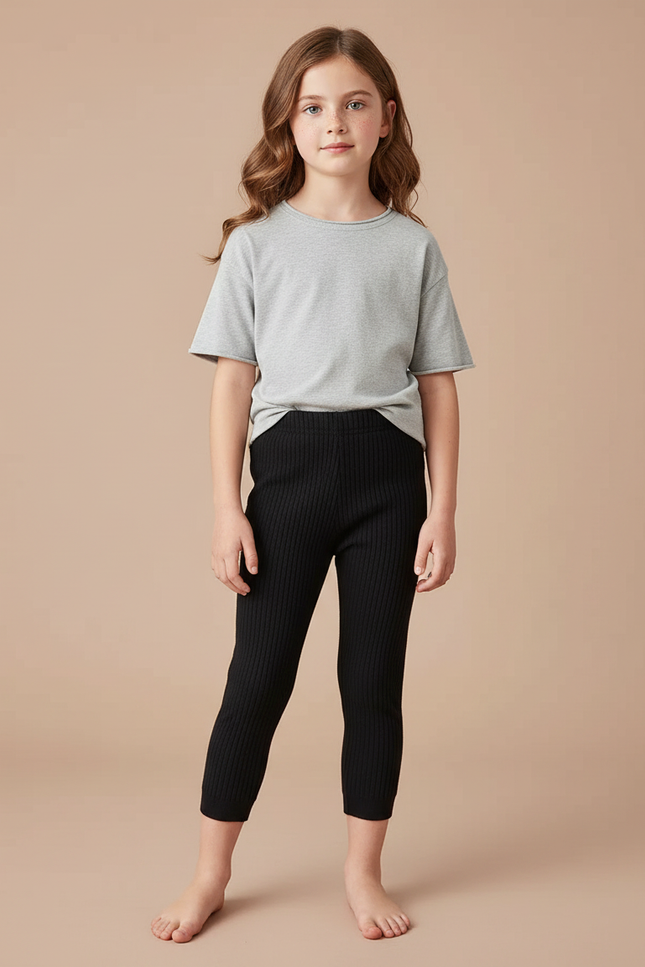 Pantalon Noir Côtelé Court Extensible Enfant - Maille