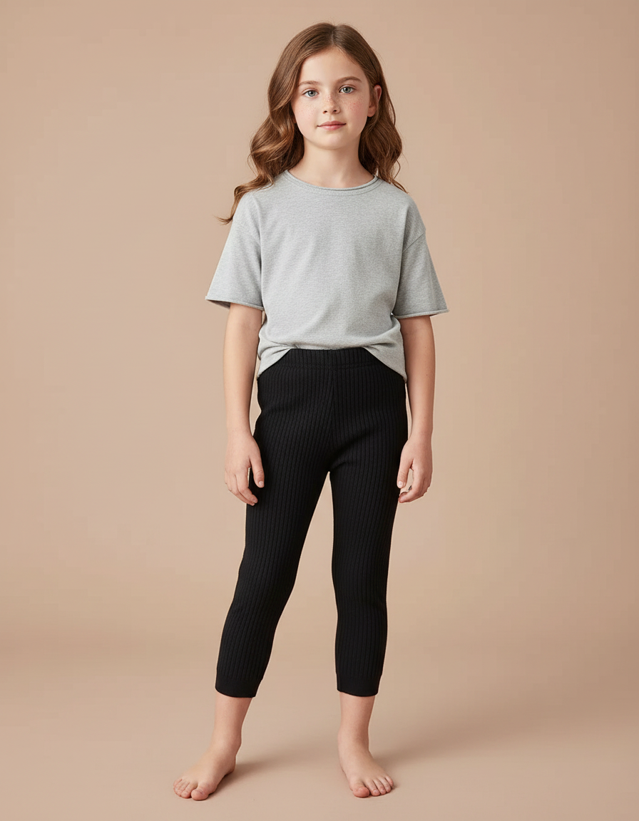 Pantalon Noir Côtelé Court Extensible Enfant - Maille