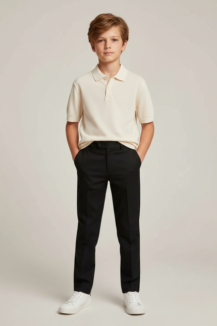 Pantalon Noir Ajusté Garçon Classique Élégant - Gabardine
