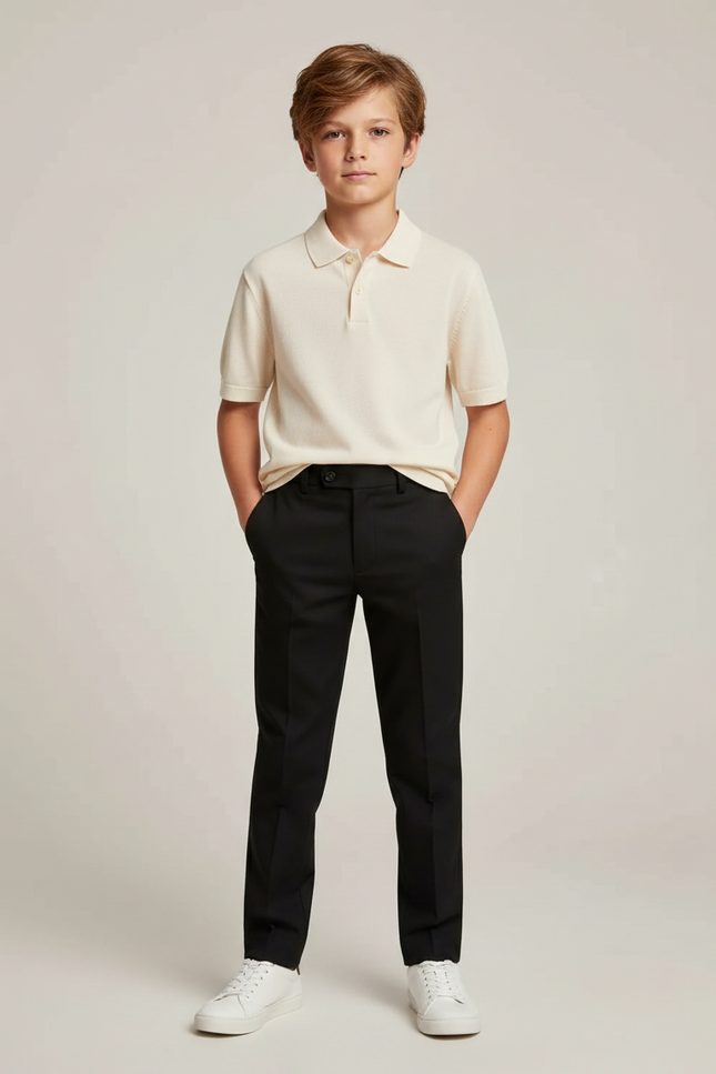 Pantalon Noir Ajusté Garçon Classique Élégant - Gabardine