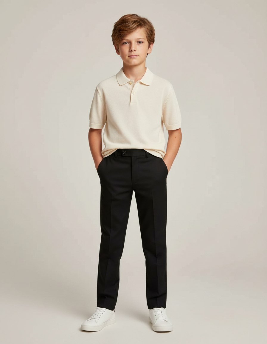Pantalon Noir Ajusté Garçon Classique Élégant - Gabardine