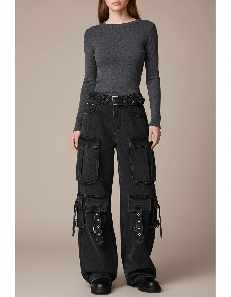 Pantalon Treillis Noir Femme - Jean
