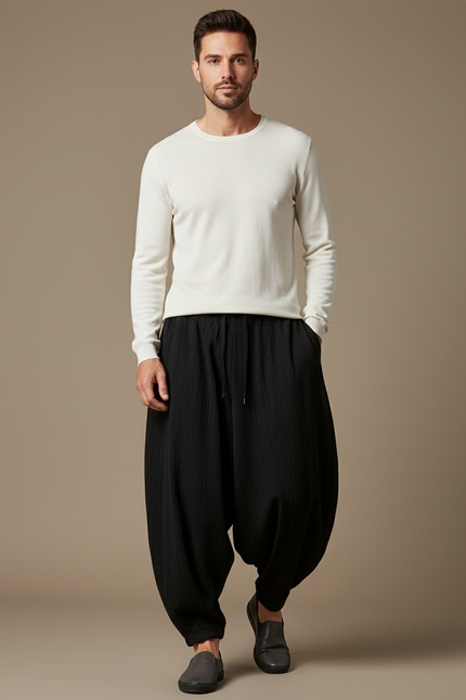 Pantalon Sarouel Noir Homme - Lin