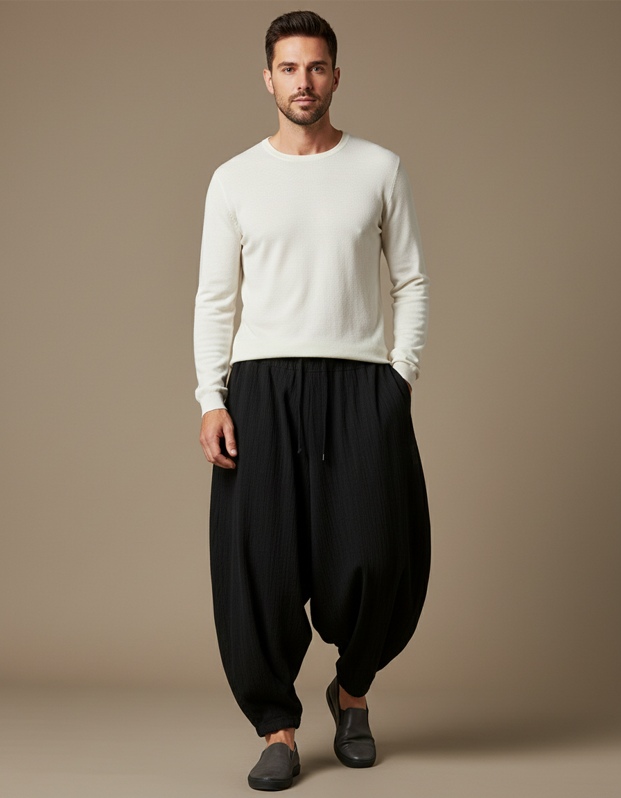 Pantalon Sarouel Noir Homme - Lin