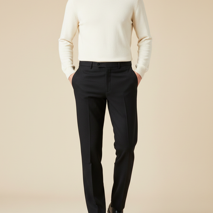 Pantalon Noir Laine Droit Élégant Habillé Homme