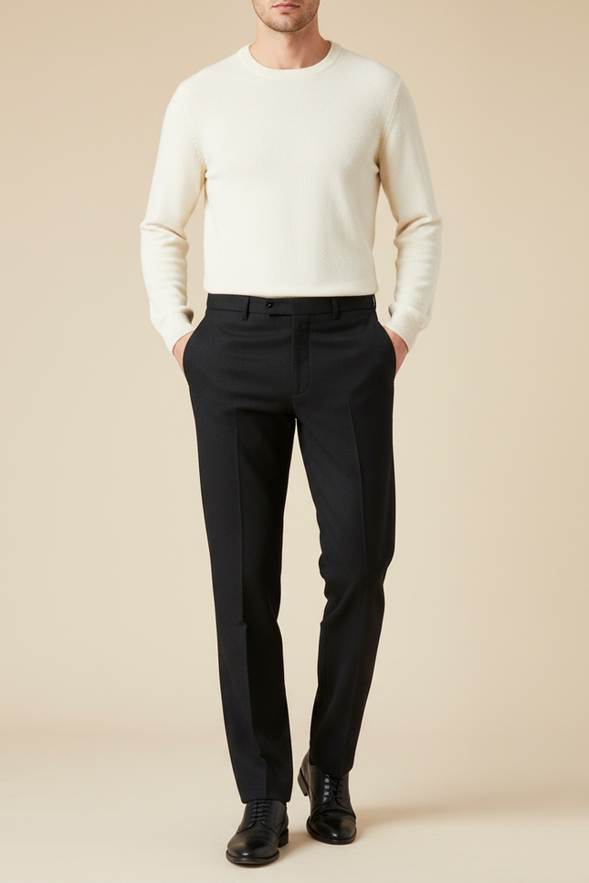 Pantalon Noir Laine Droit Élégant Habillé Homme