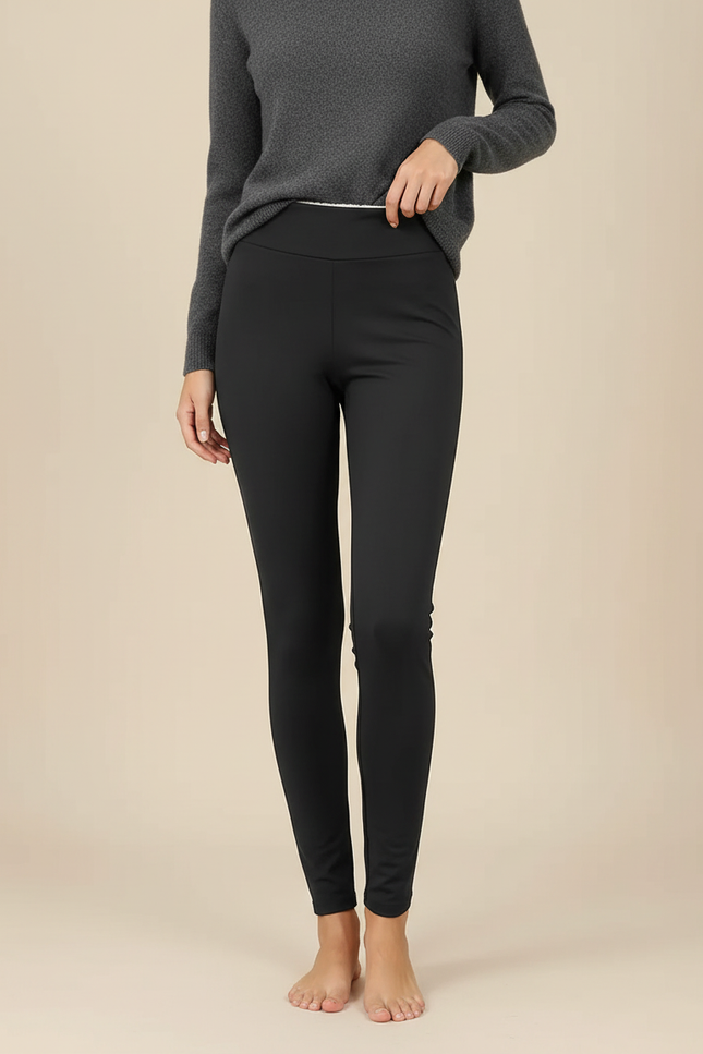 Pantalon Noir Moulant Doublé Polaire Hiver Femme - Polyester