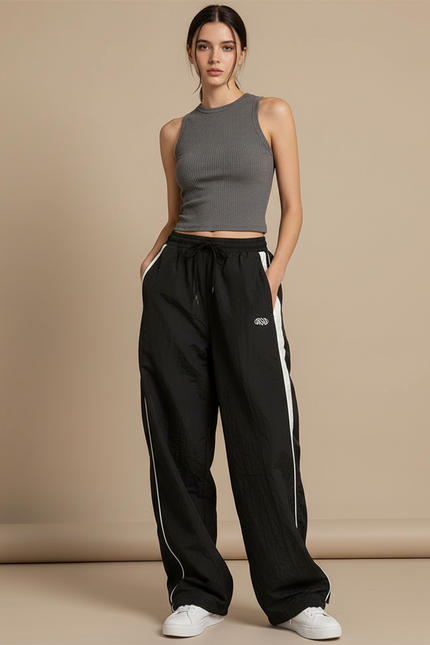 Pantalon Noir Avec Bande Sur Le Cote - Polyester