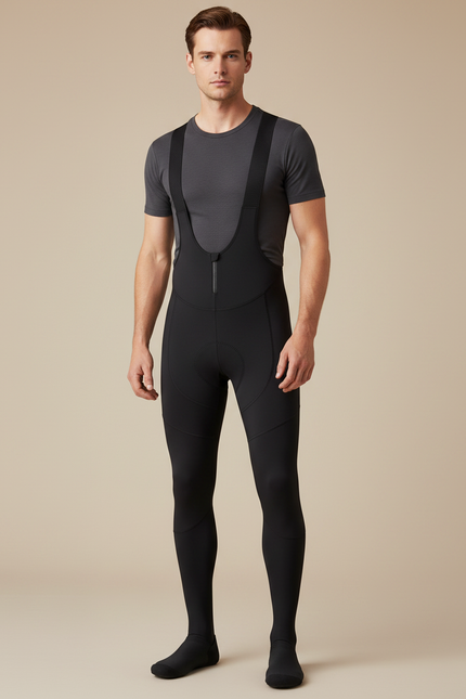 Pantalon Noir Cyclisme Thermique Polaire Bretelles Rembourré - Molleton