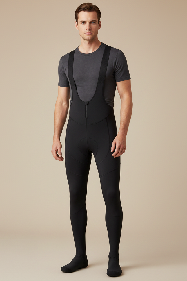 Pantalon Noir Cyclisme Thermique Polaire Bretelles Rembourré - Molleton