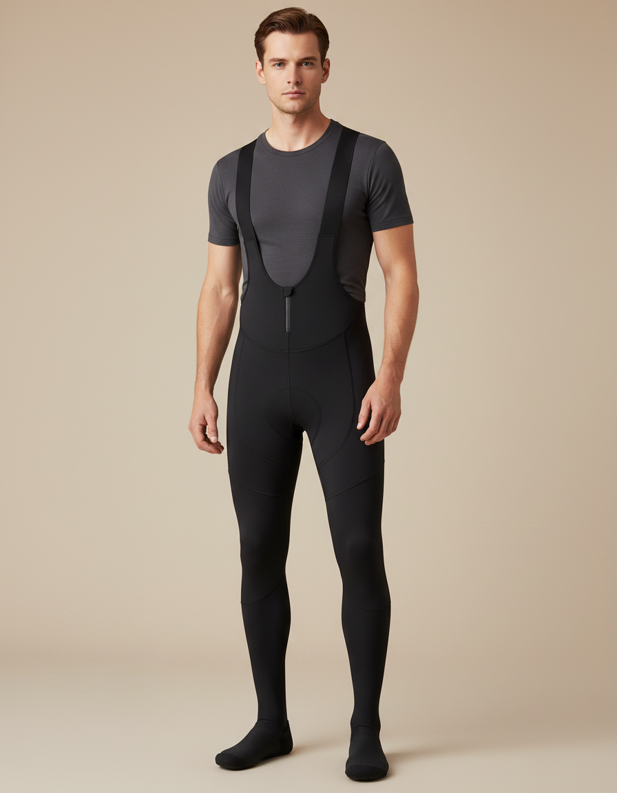 Pantalon Noir Cyclisme Thermique Polaire Bretelles Rembourré - Molleton