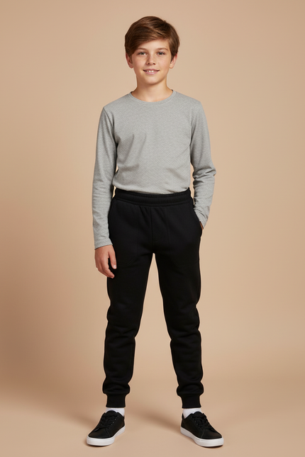 Pantalon Noir Jogging Molleton Garçon Sport Décontracté