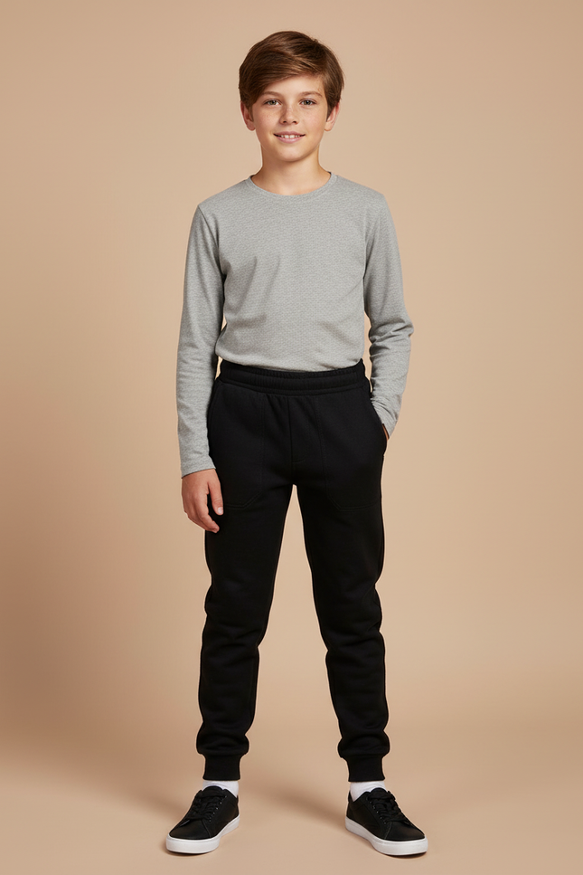 Pantalon Noir Jogging Molleton Garçon Sport Décontracté