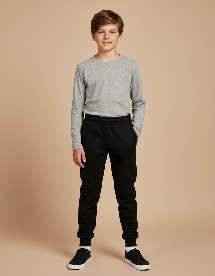 Pantalon Noir Jogging Molleton Garçon Sport Décontracté