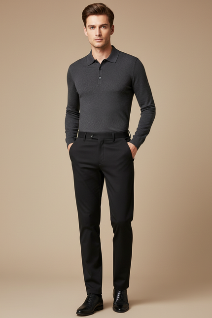 Pantalon Noir Droit Homme Élégant Formel Classique - Gabardine
