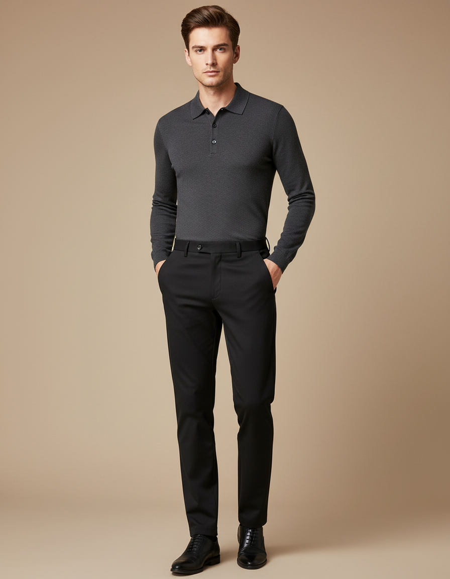 Pantalon Noir Droit Homme Élégant Formel Classique - Gabardine