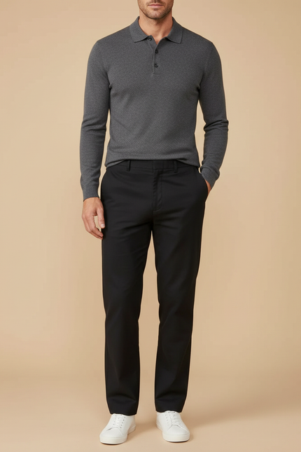 Pantalon Noir Classique Droit Coton Décontracté Homme