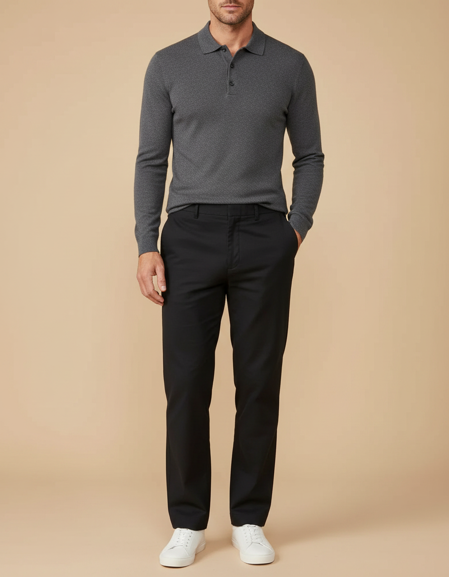 Pantalon Noir Classique Droit Coton Décontracté Homme