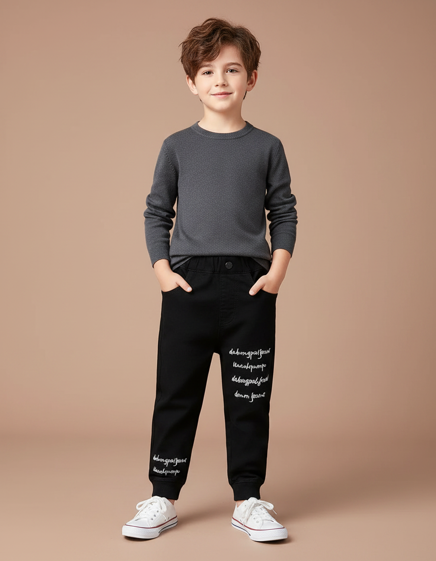 Pantalon Noir Brodé - Molleton