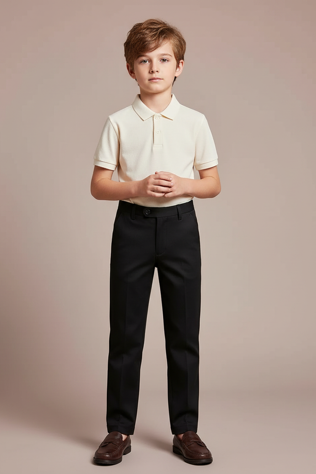 Pantalon Noir Classique Garçon Habillé Élégant - Gabardine