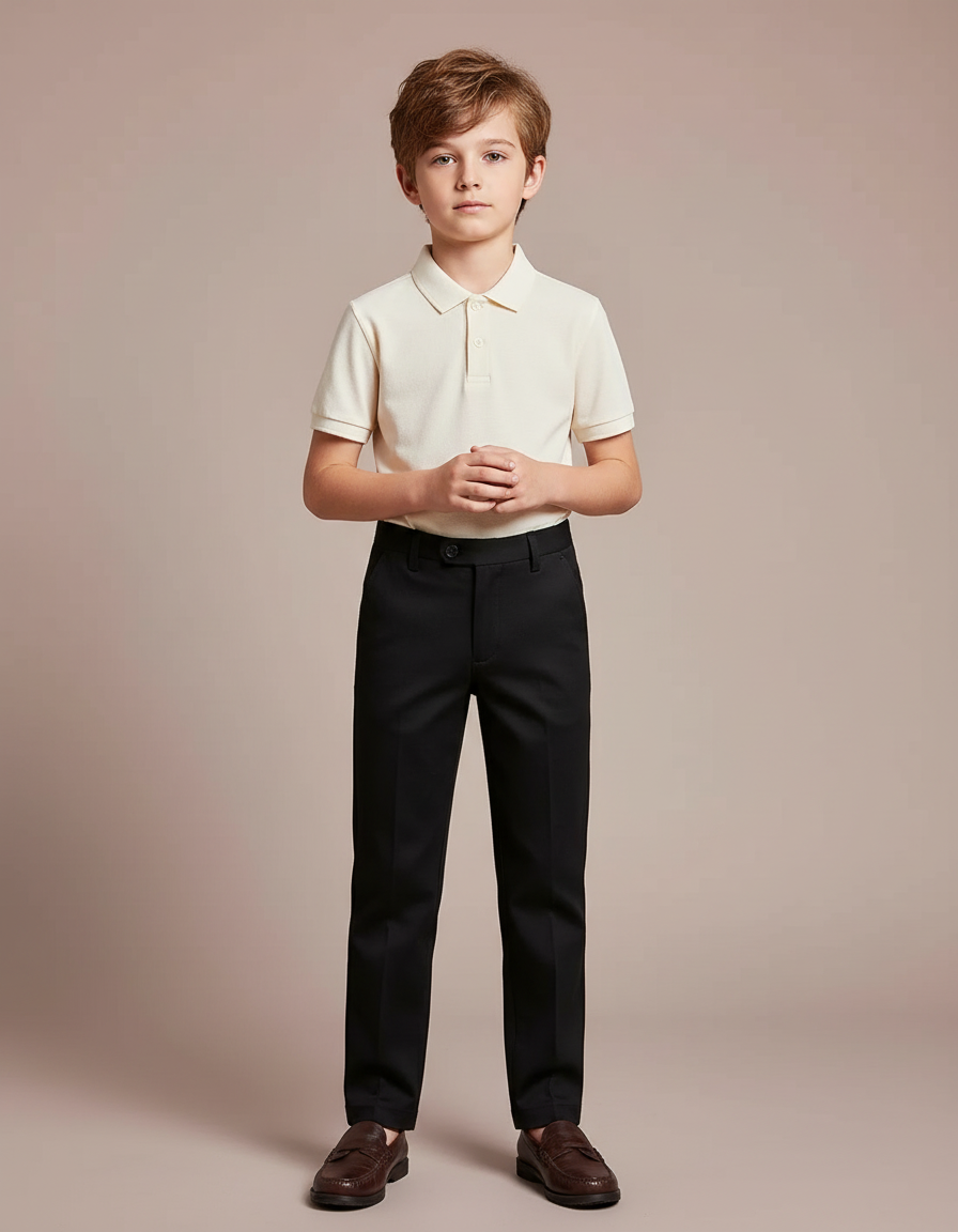 Pantalon Noir Classique Garçon Habillé Élégant - Gabardine