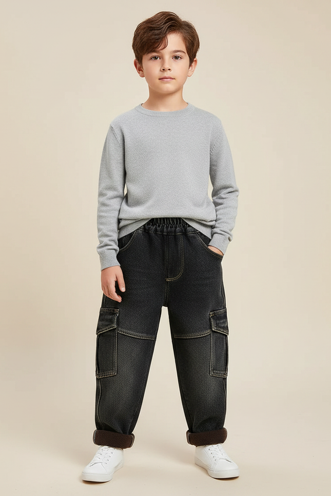Pantalon Noir Cargo Ample Molletonné Enfant - Jean