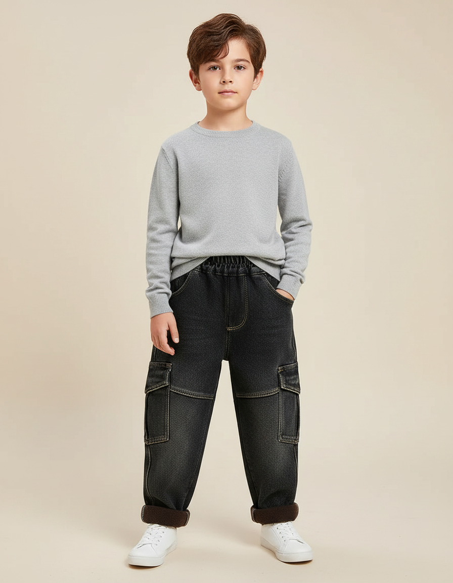 Pantalon Noir Cargo Ample Molletonné Enfant - Jean