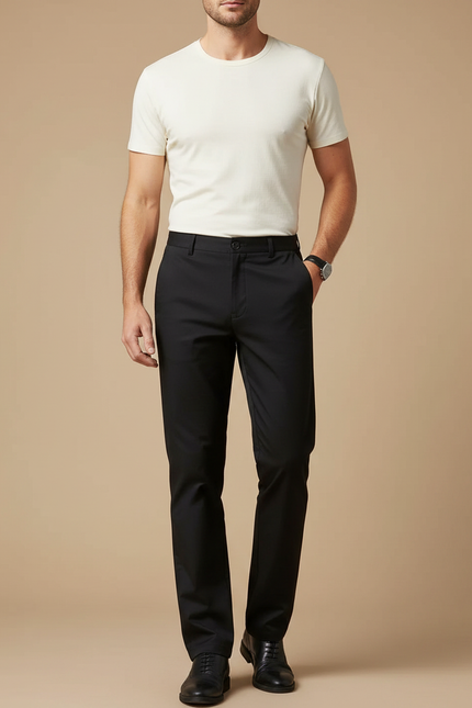 Pantalon Noir Homme Ajusté Classique Élégant - Gabardine