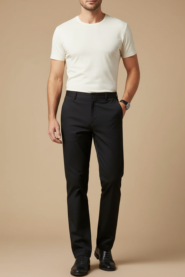Pantalon Noir Homme Ajusté Classique Élégant - Gabardine