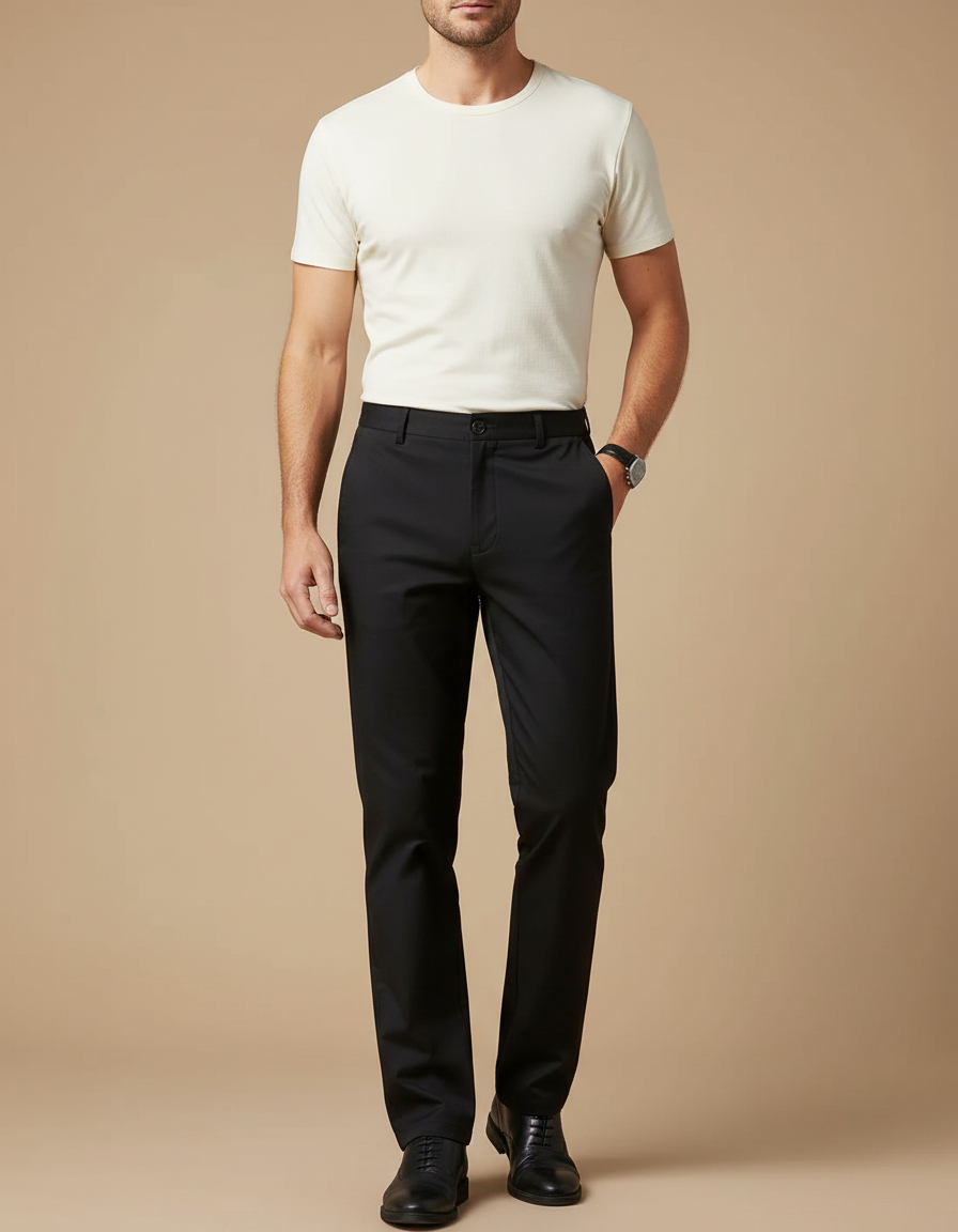 Pantalon Noir Homme Ajusté Classique Élégant - Gabardine