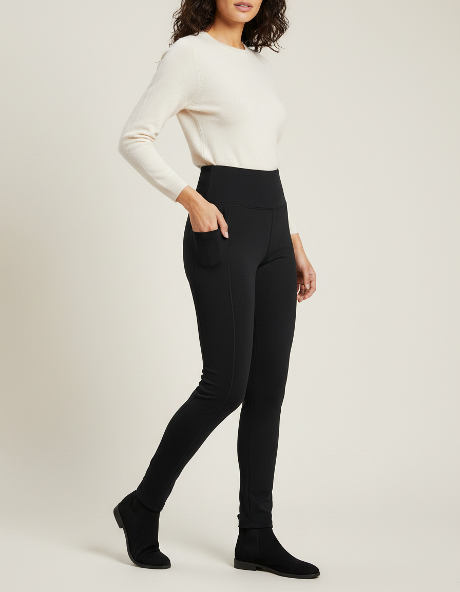 Pantalon Noir Slim Taille Haute - Maille