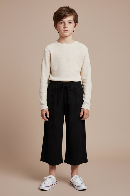 Pantalon Noir Ample Côtelé Enfant - Maille