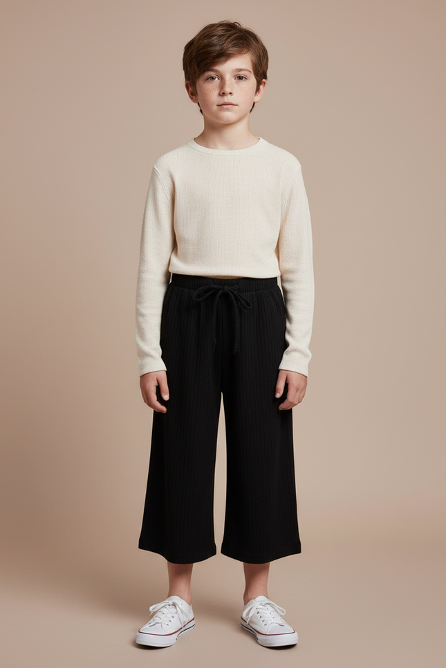 Pantalon Noir Ample Côtelé Enfant - Maille