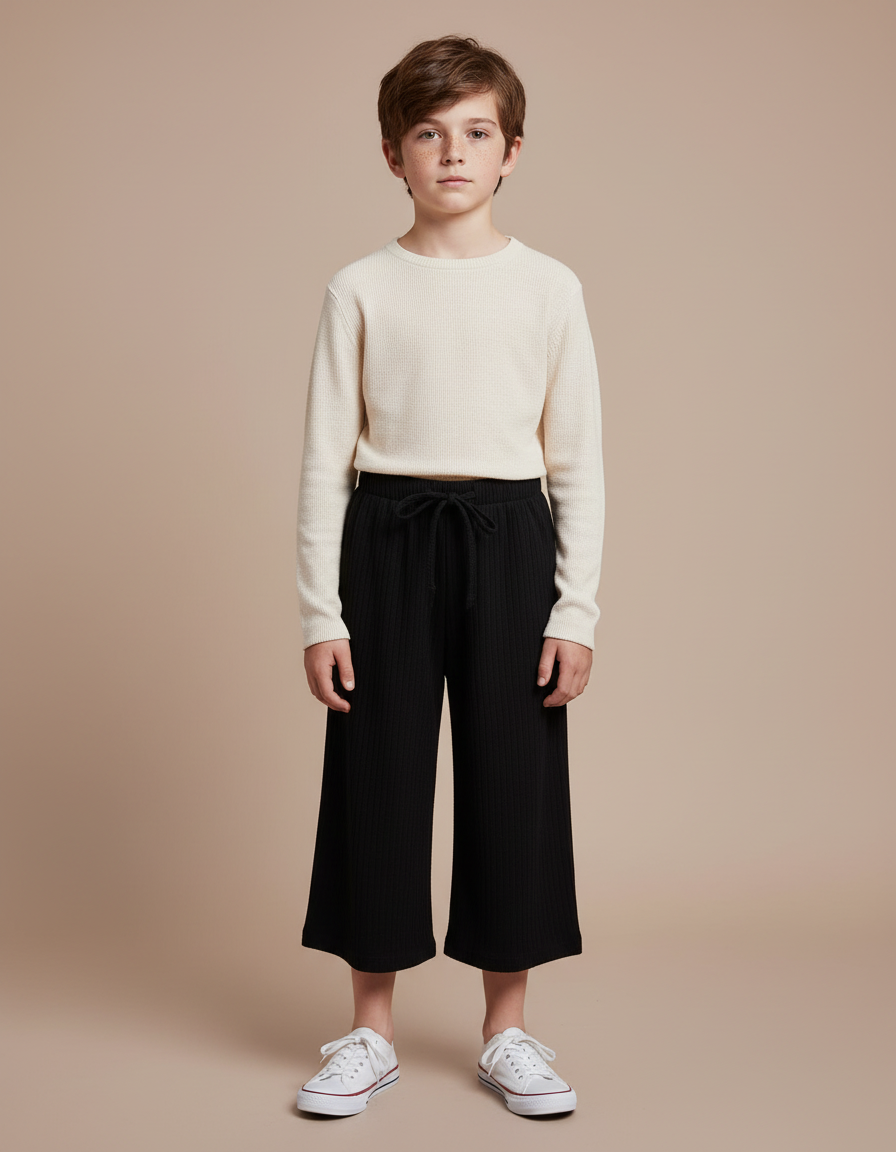 Pantalon Noir Ample Côtelé Enfant - Maille