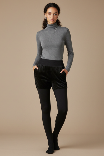 Pantalon Noir Velours Chaud Épais Doublé Femme