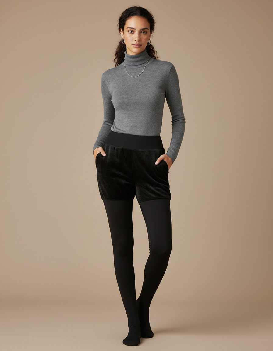 Pantalon Noir Velours Chaud Épais Doublé Femme