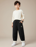 Pantalon Noir Côtelé Doublé Chaud Garçon Hiver - Cordé