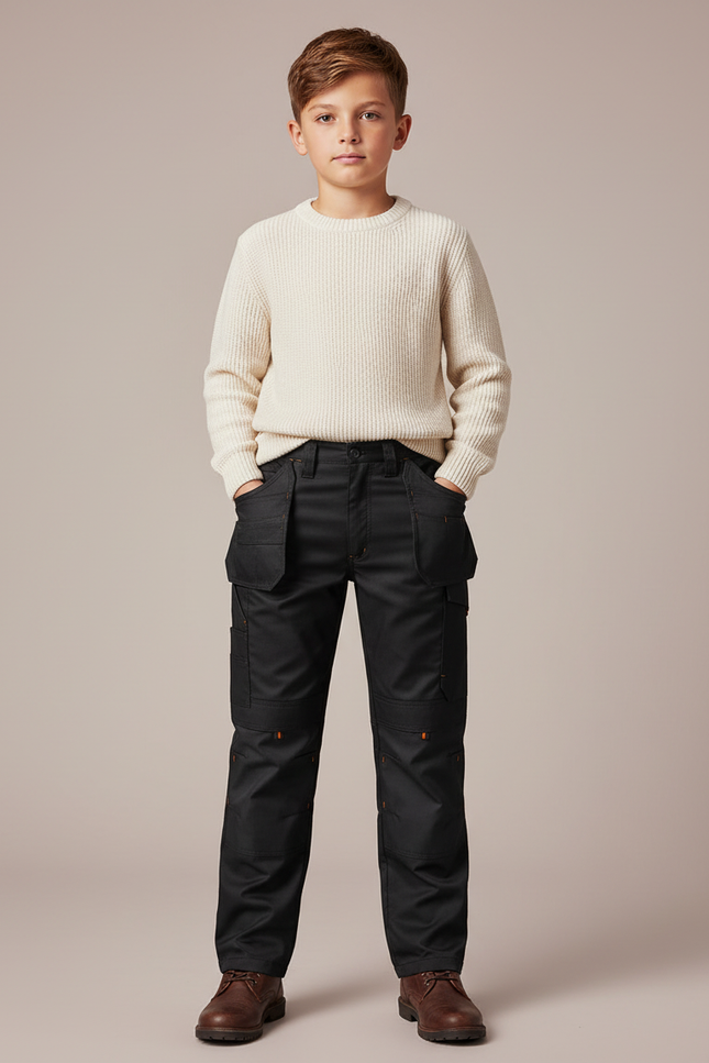Pantalon Noir Cargo Robuste Enfant Multi-poches - Toile