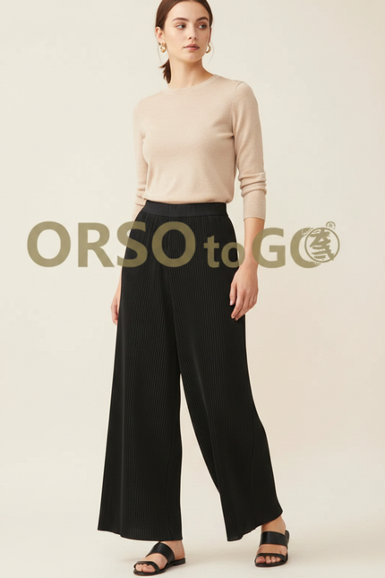 Pantalon Noir Plissé Femme - Polyester