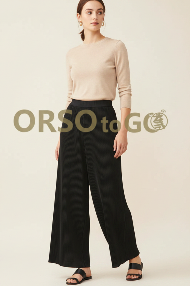 Pantalon Noir Plissé Femme - Polyester