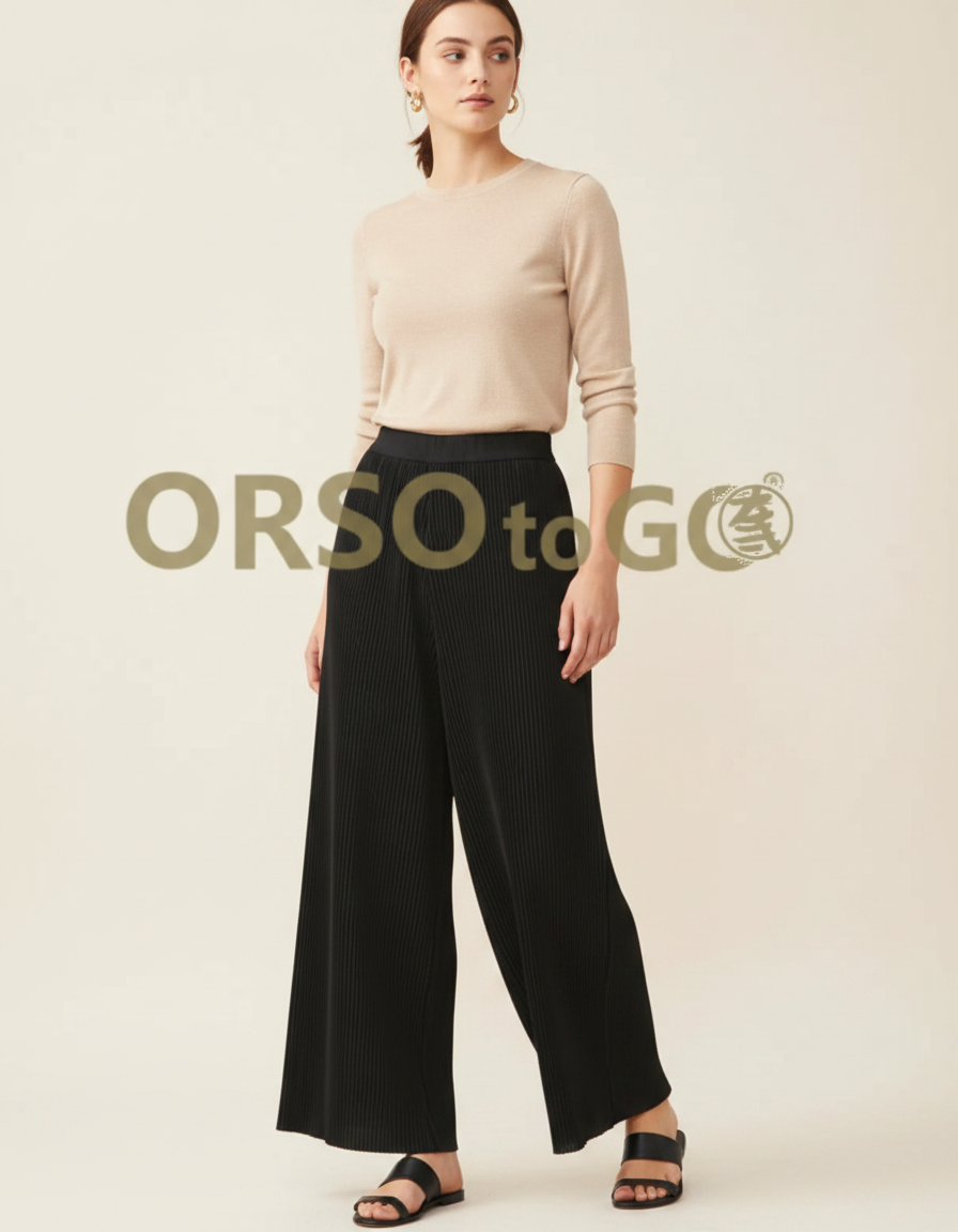 Pantalon Noir Plissé Femme - Polyester