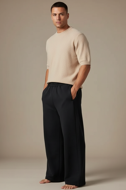 Pantalon Noir Ample Décontracté Taille Élastique - Molleton