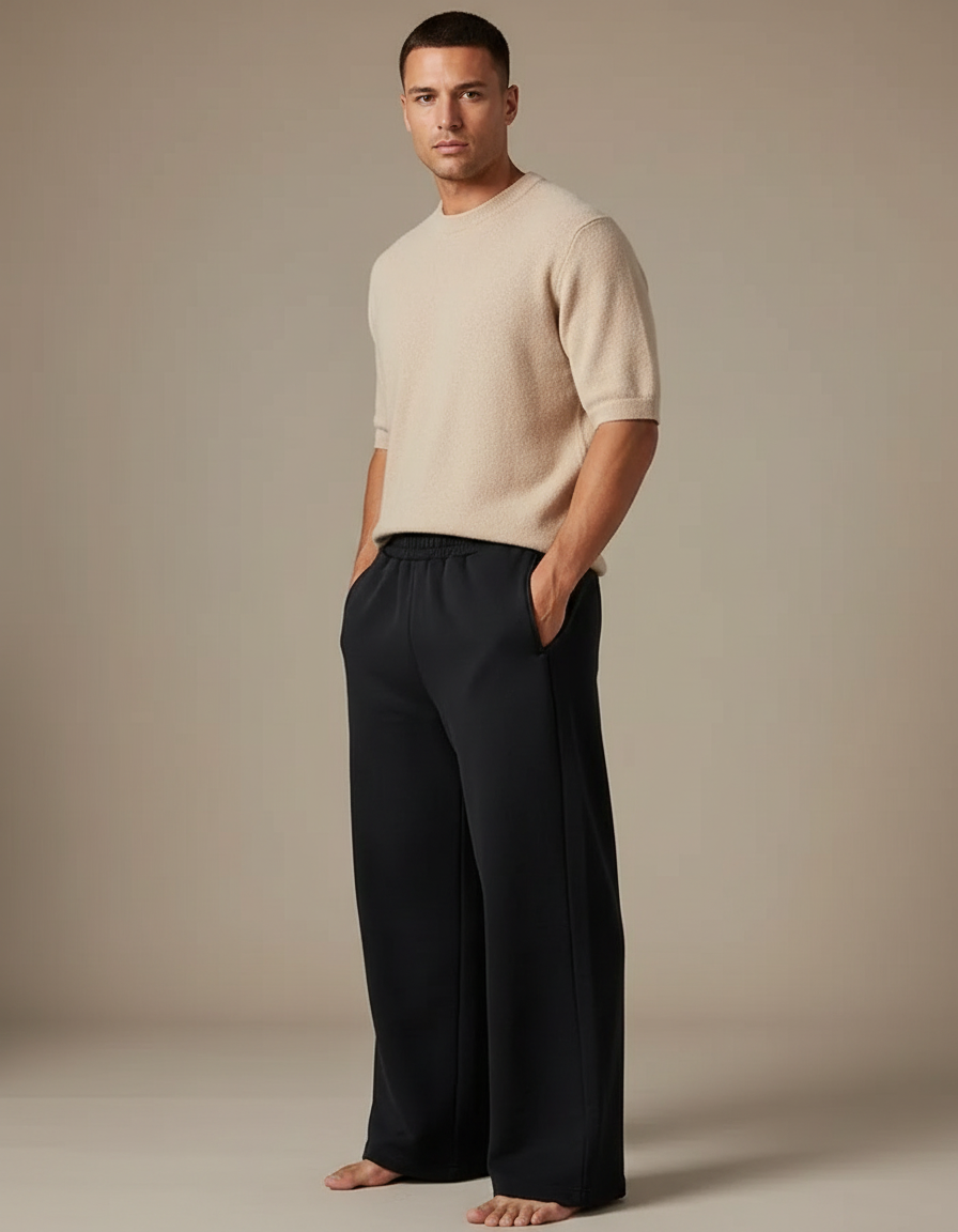 Pantalon Noir Ample Décontracté Taille Élastique - Molleton
