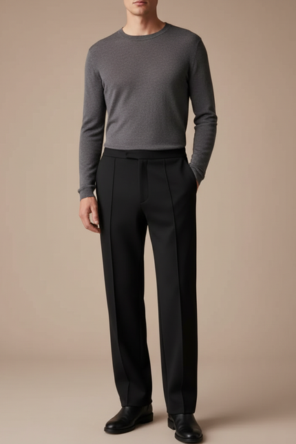 Pantalon Noir Droit Élégant Plissé Homme - Gabardine
