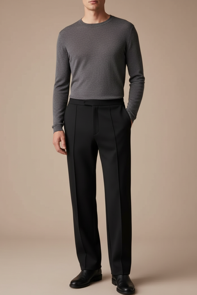 Pantalon Noir Droit Élégant Plissé Homme - Gabardine